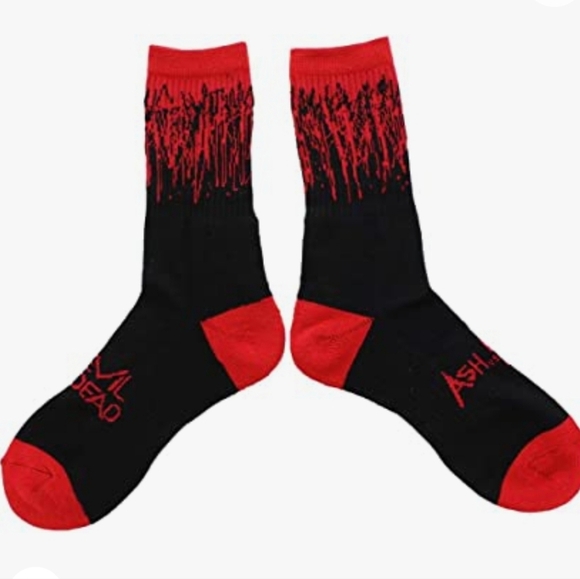 NWOT - ASH VS EVIL DEAD Black/Red Men's Crew Socks - Picture 2 of 7
